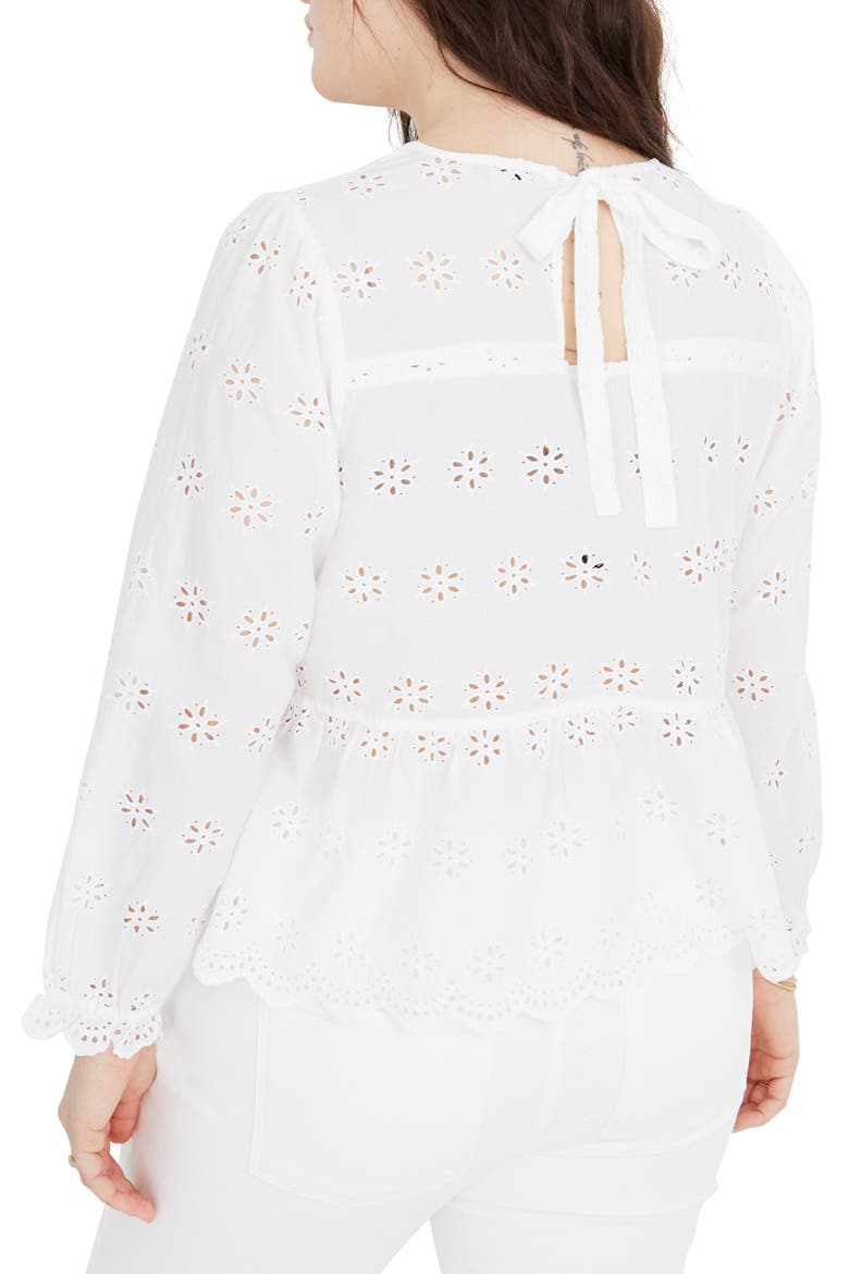 Eyelet Keyhole Peplum Top, Alternate, color, EYELET WHITE