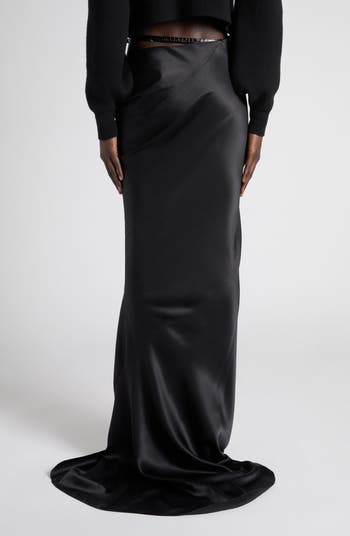 TOM FORD Belt Accent Bias Cut Silk Satin Maxi Skirt with TOM FORD Belt Accent Bias Cut Silk Satin Maxi Skirt with