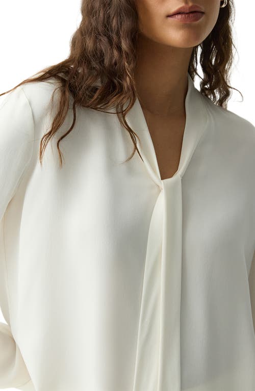 Theory Open Neck Silk Tie Blouse In White