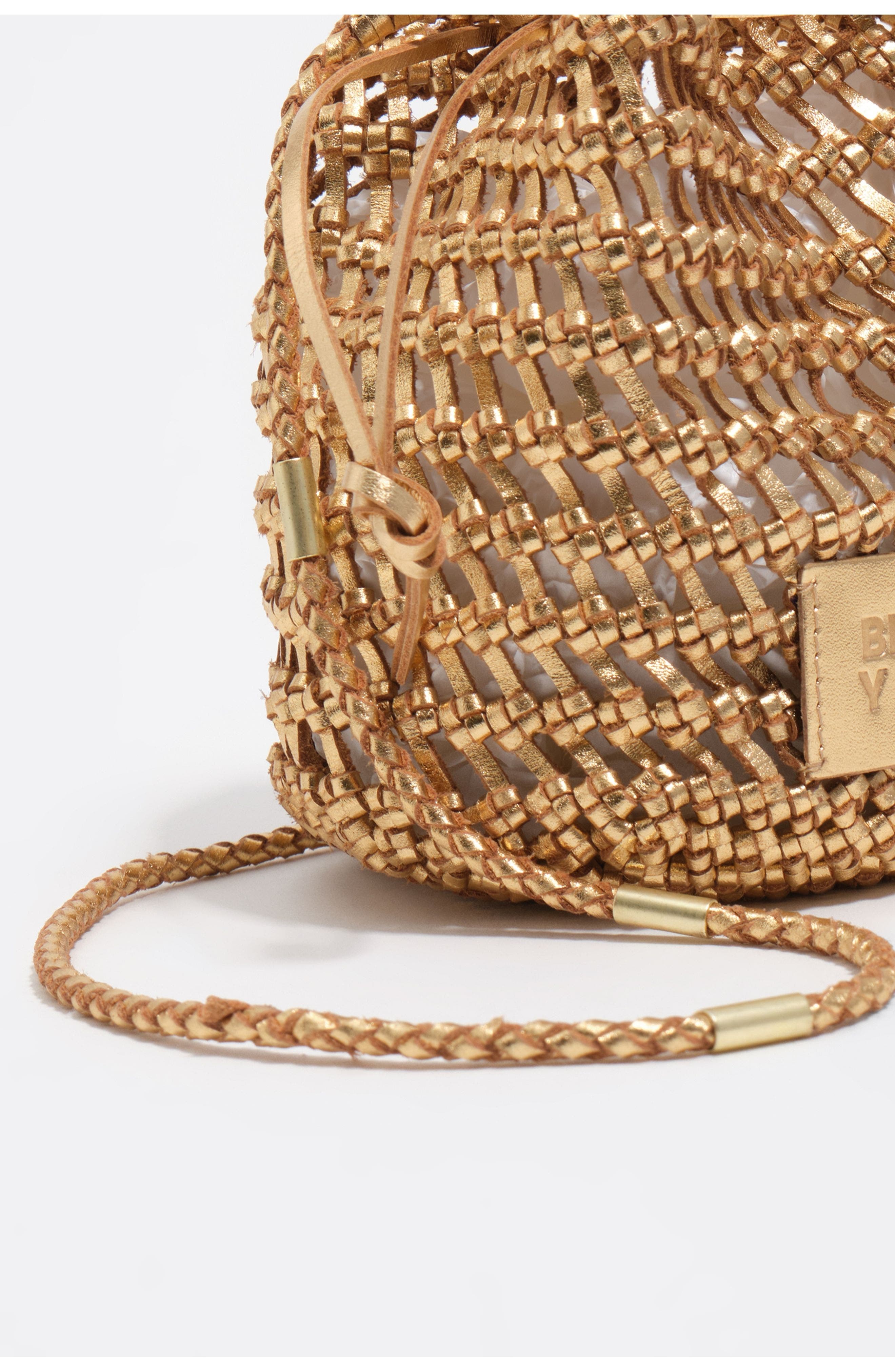 Mini Plaited Crochet Leather Bag, Alternate, color, GOLD