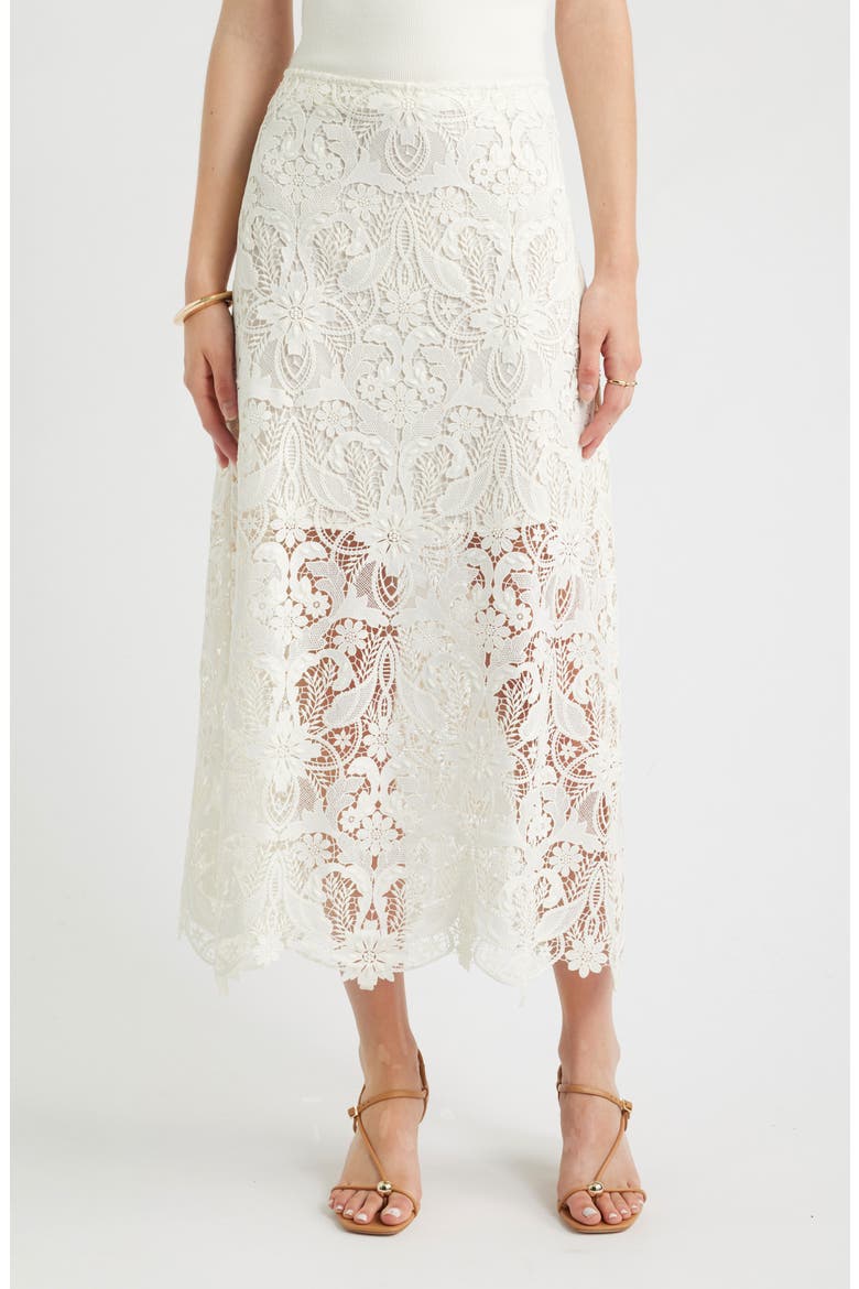 Floral Lace Maxi Skirt, Main, color, WHITE COCONUT