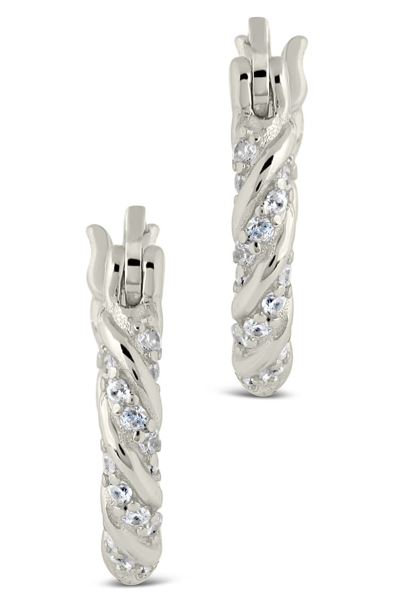 Sterling Forever Ruthie Cubic Zirconia Twisted Huggie Hoop Earrings, Alternate, color, Silver