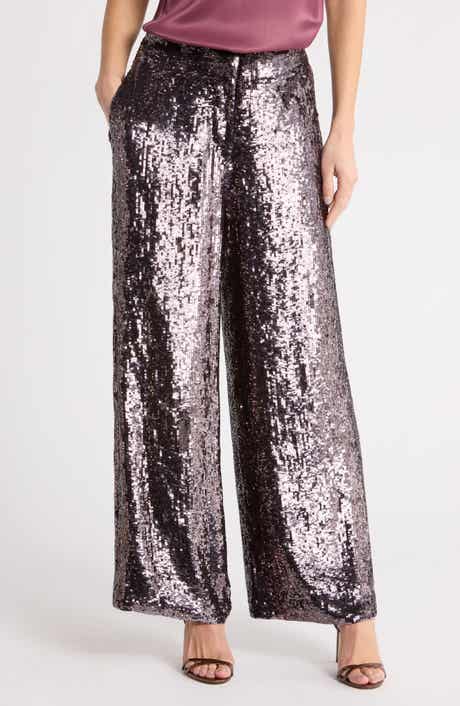 Adieu for Now High Waist Wide Leg Sequin Silk Pants