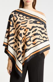 La Fiorentina Animal Print Satin Poncho