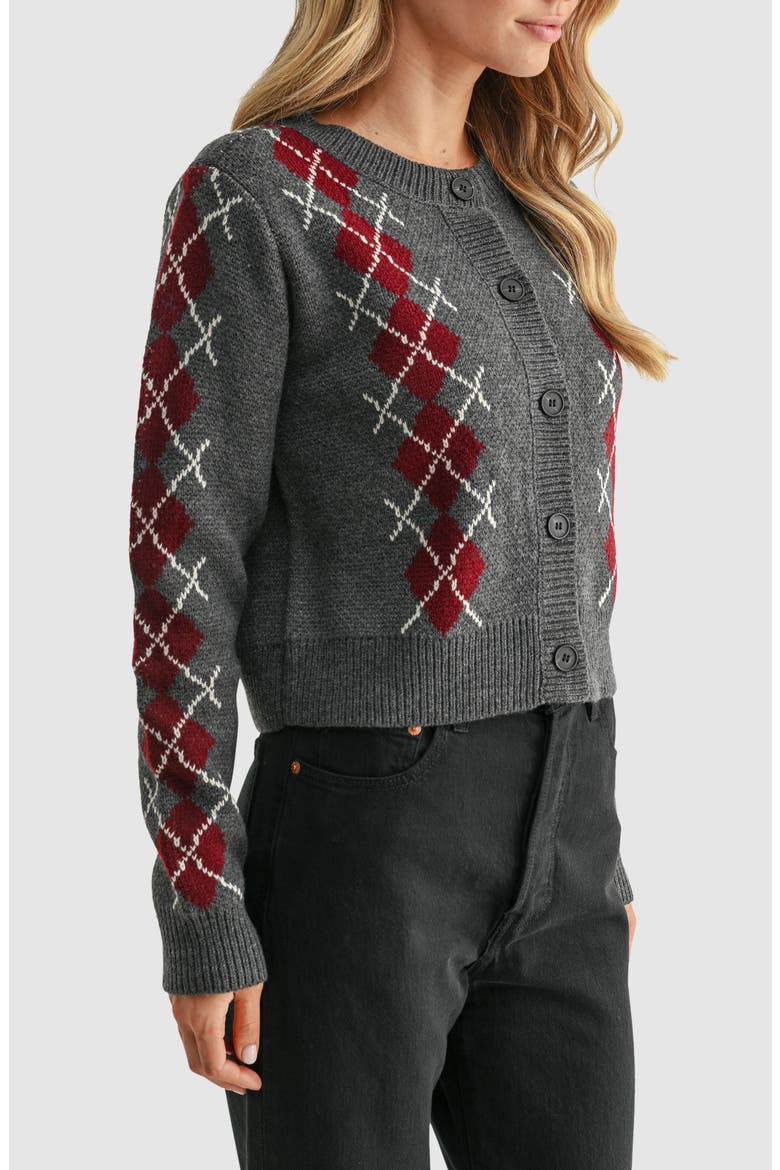 Argyle Crewneck Cardigan, Alternate, color, CHARCOAL WINE