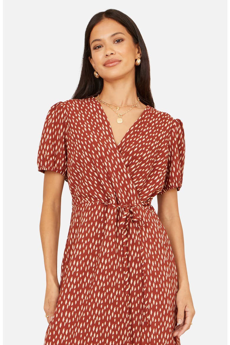 Spot Wrap Midi Dress, Alternate, color, Brown