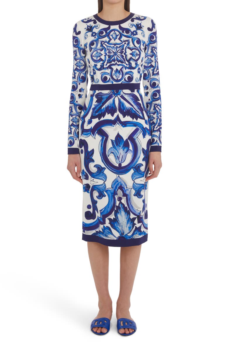 Dolce&Gabbana Majolica Long Sleeve Dress, Main, color, 