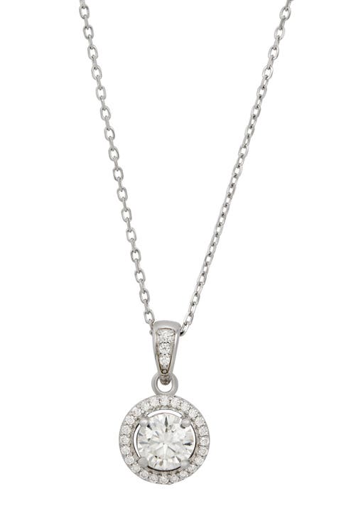 Sterling Silver Moissanite Halo Pendant Necklace