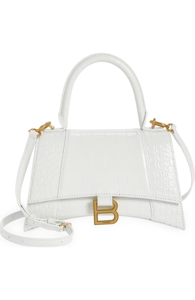 Balenciaga Hourglass Croc Embossed Leather Top Handle Bag, Main, color,