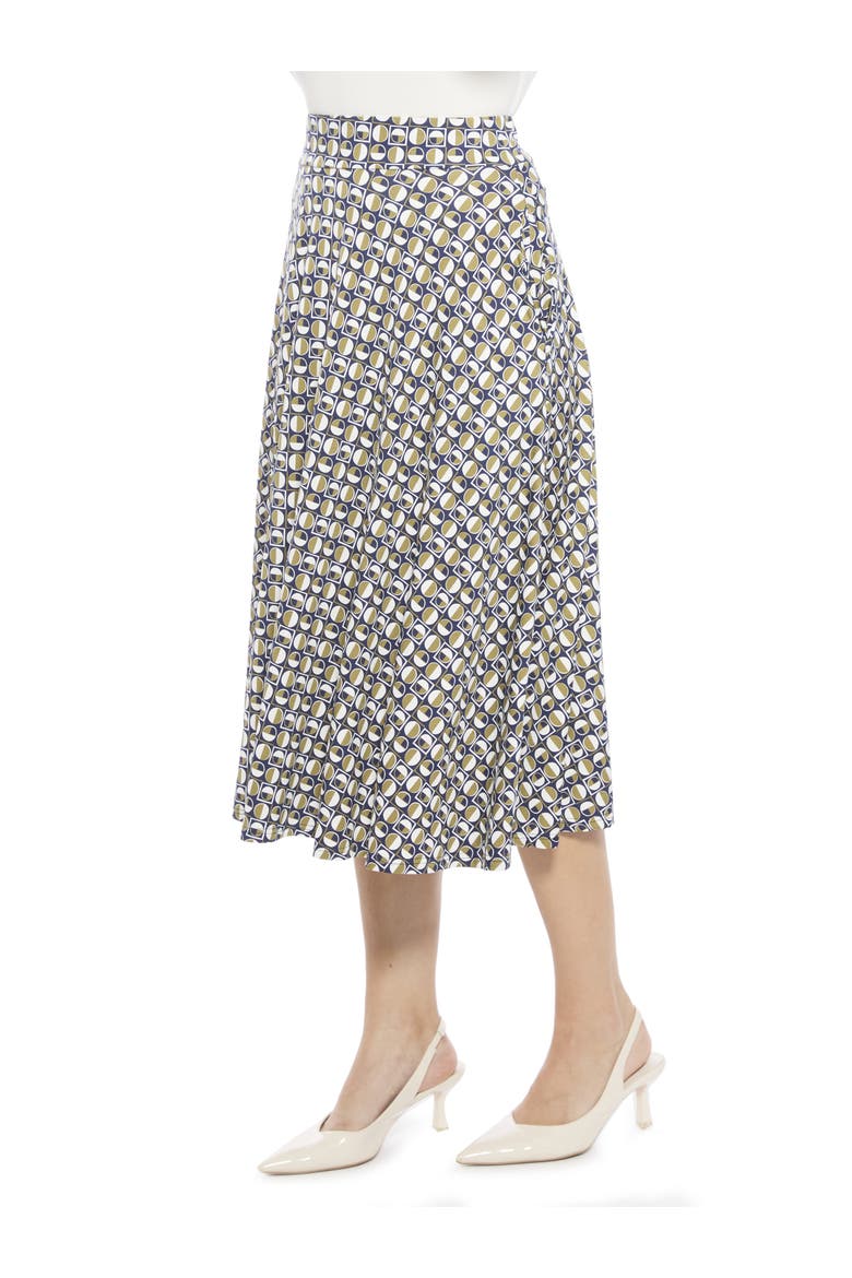 Womens Geometric Elastic Waist Pocket A-Line Midi Skirt, Alternate, color, Green Multi