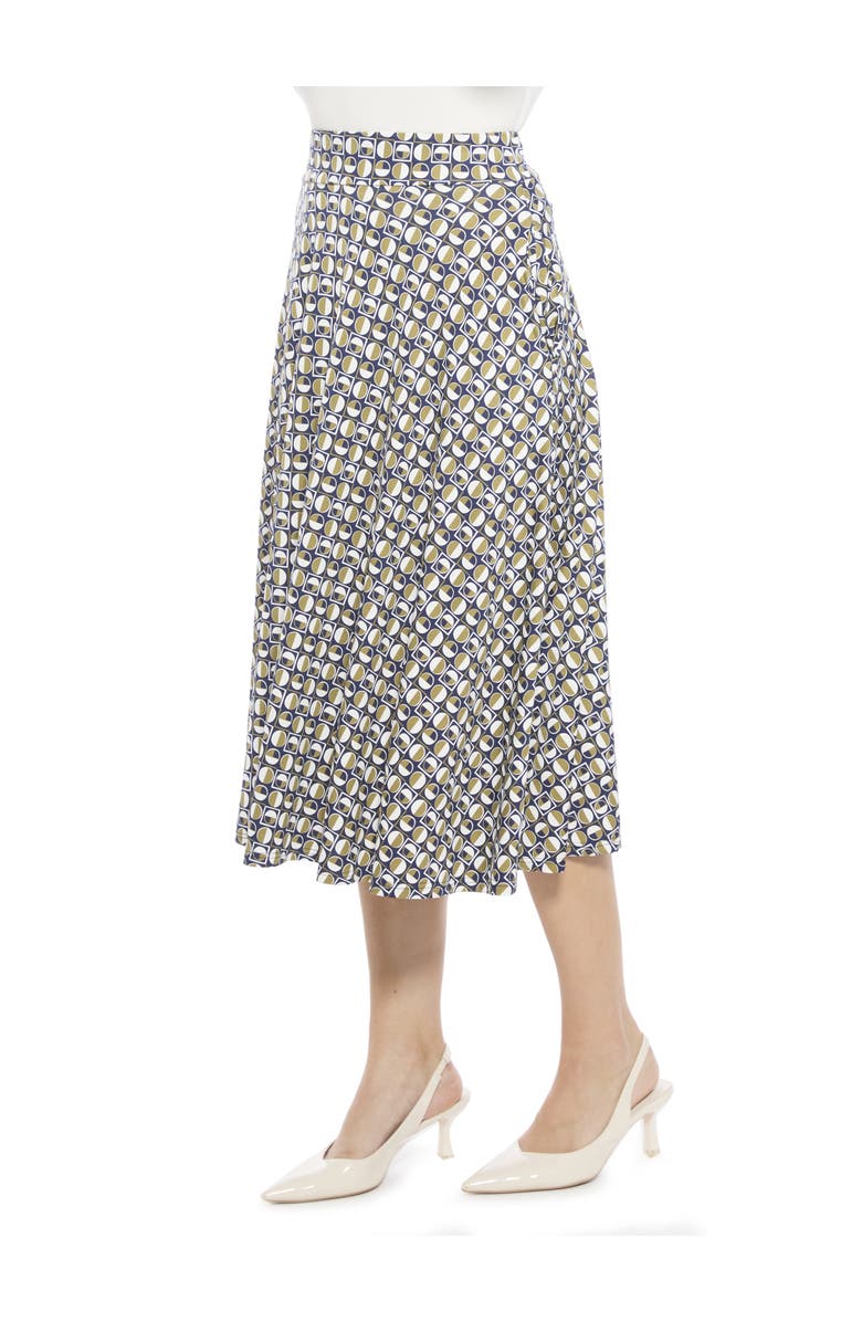 24seven Comfort Apparel Womens Geometric Elastic Waist Pocket A-Line Midi Skirt, Alternate, color, Green Multi