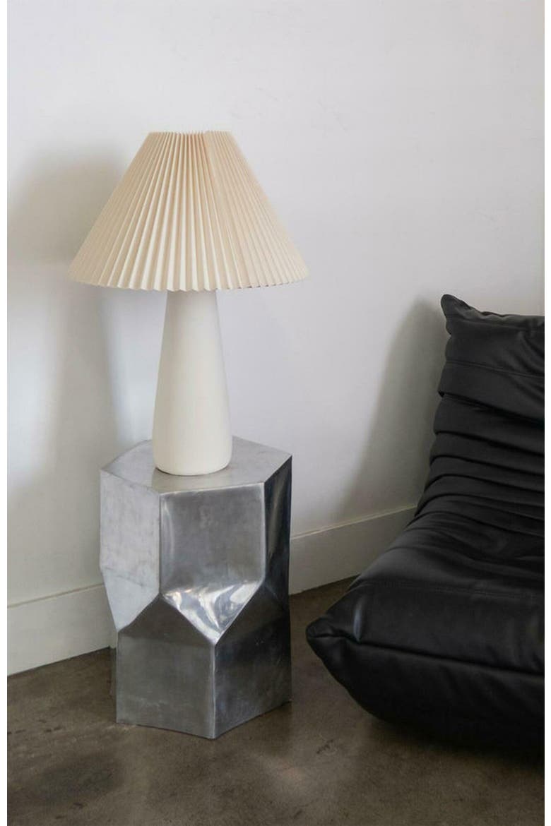 Gwen 25" LED Modern Table Lamp with Cream Pleated Fabric Shade and Weighted Base, Bulb Included, Alternate, color, Cream