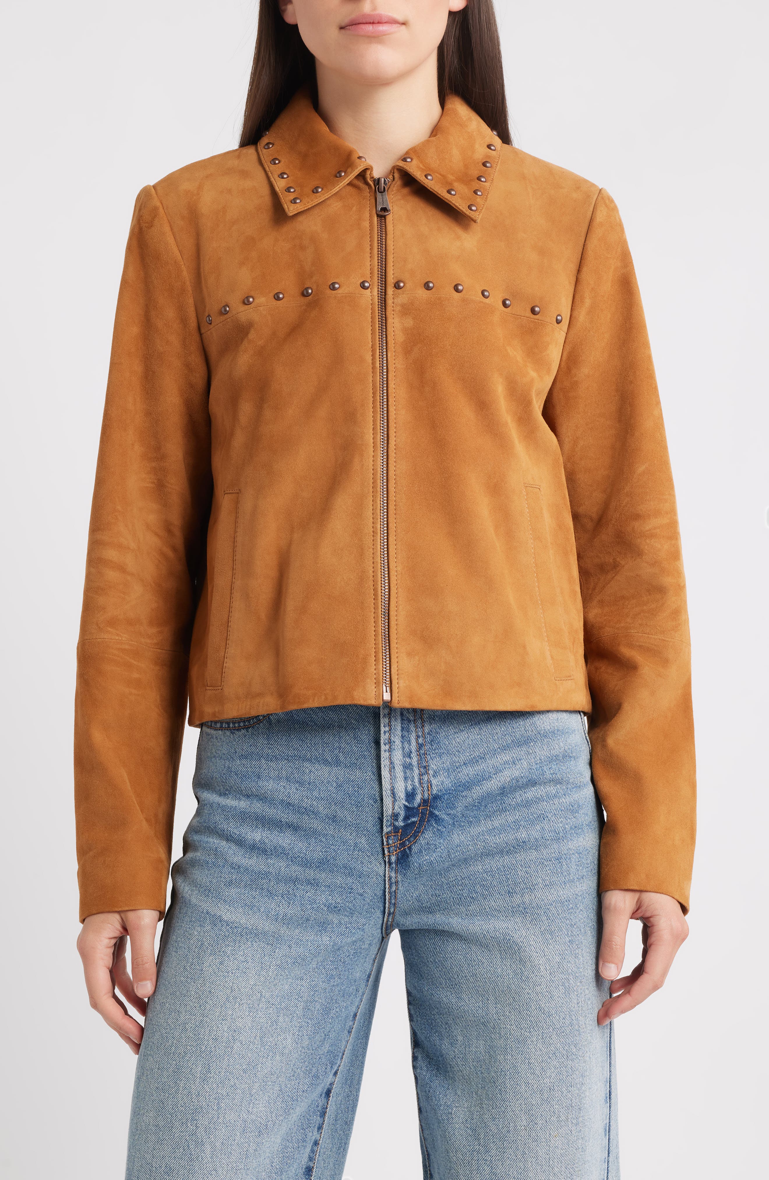 Bernardo Stud Detail Suede Jacket