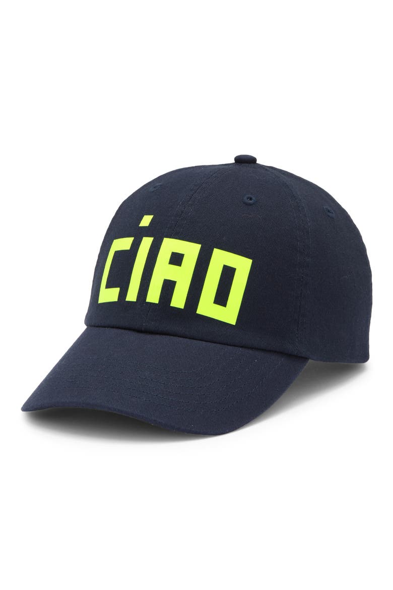 Ciao Baseball Cap, Main, color, NAVY/ NEON YELLOW CIAO
