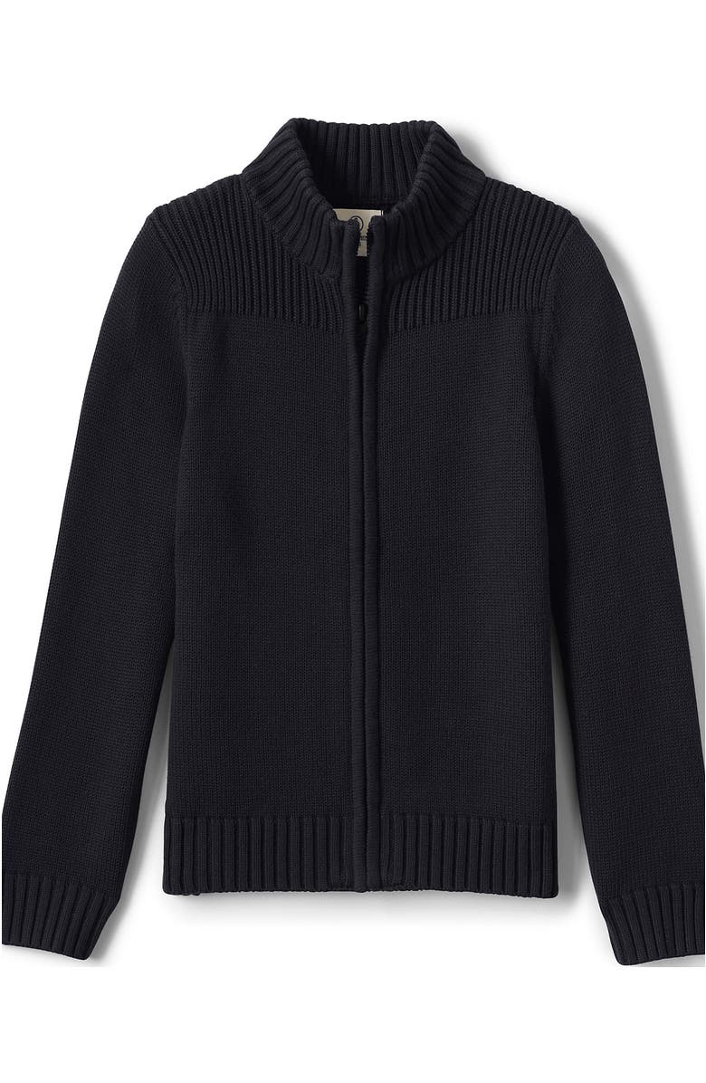 Lands' End School Uniform Boys Cotton Modal Zip Front Cardigan Sweater, Alternate, color, Black
