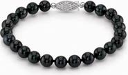 The Pearl Source 7.5-8.0mm Black Freshwater Pearl Bracelet - AAA Quality