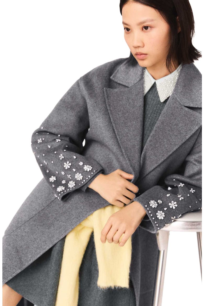 Long double-faced rhinestone coat, Alternate, color, Grey