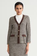 Ming Wang Tailored Contrast Trim Tweed Knit Jacket