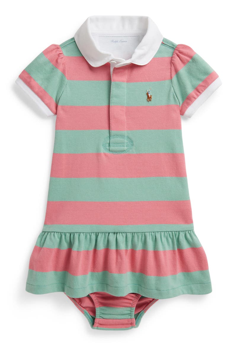 Rugby Stripe Cotton Jersey Dress & Bloomers Set, Main, color, DESERT ROSE MULTI