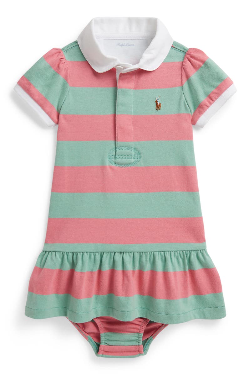 Ralph Lauren Rugby Stripe Cotton Jersey Dress & Bloomers Set, Main, color, Desert Rose Multi