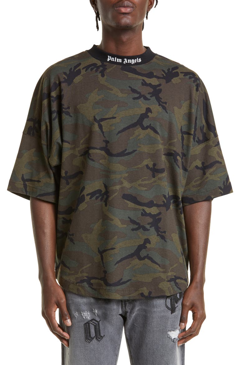 Men's Oversize Camouflage Logo T-Shirt, Main, color, MILITARY BLAC