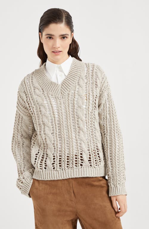 Brunello Cucinelli Cable & Mesh Sweater In Light Grey