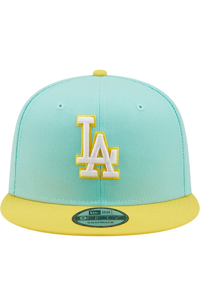 New Era Men's New Era Turquoise/Yellow Los Angeles Dodgers Spring Two-Tone 9FIFTY Snapback Hat, Alternate, color,