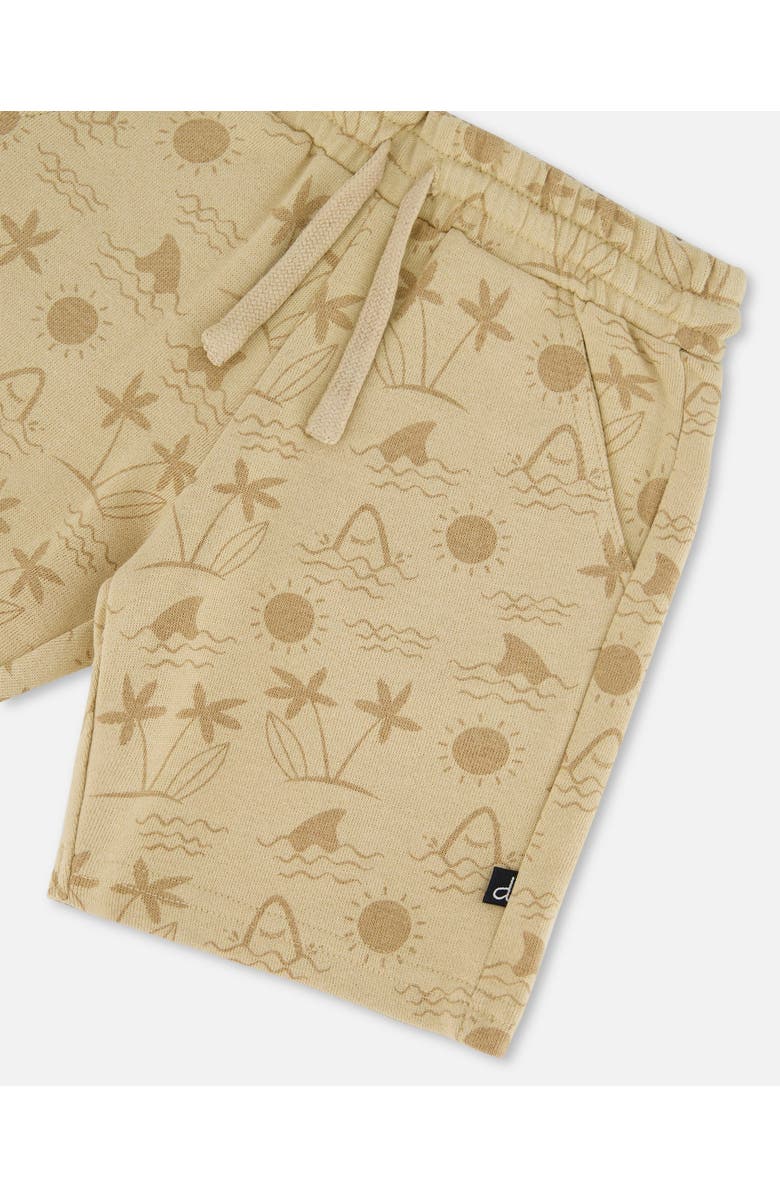 Deux par Deux Little Boy's Printed French Terry Short Beige With Palm Trees, Alternate, color, 