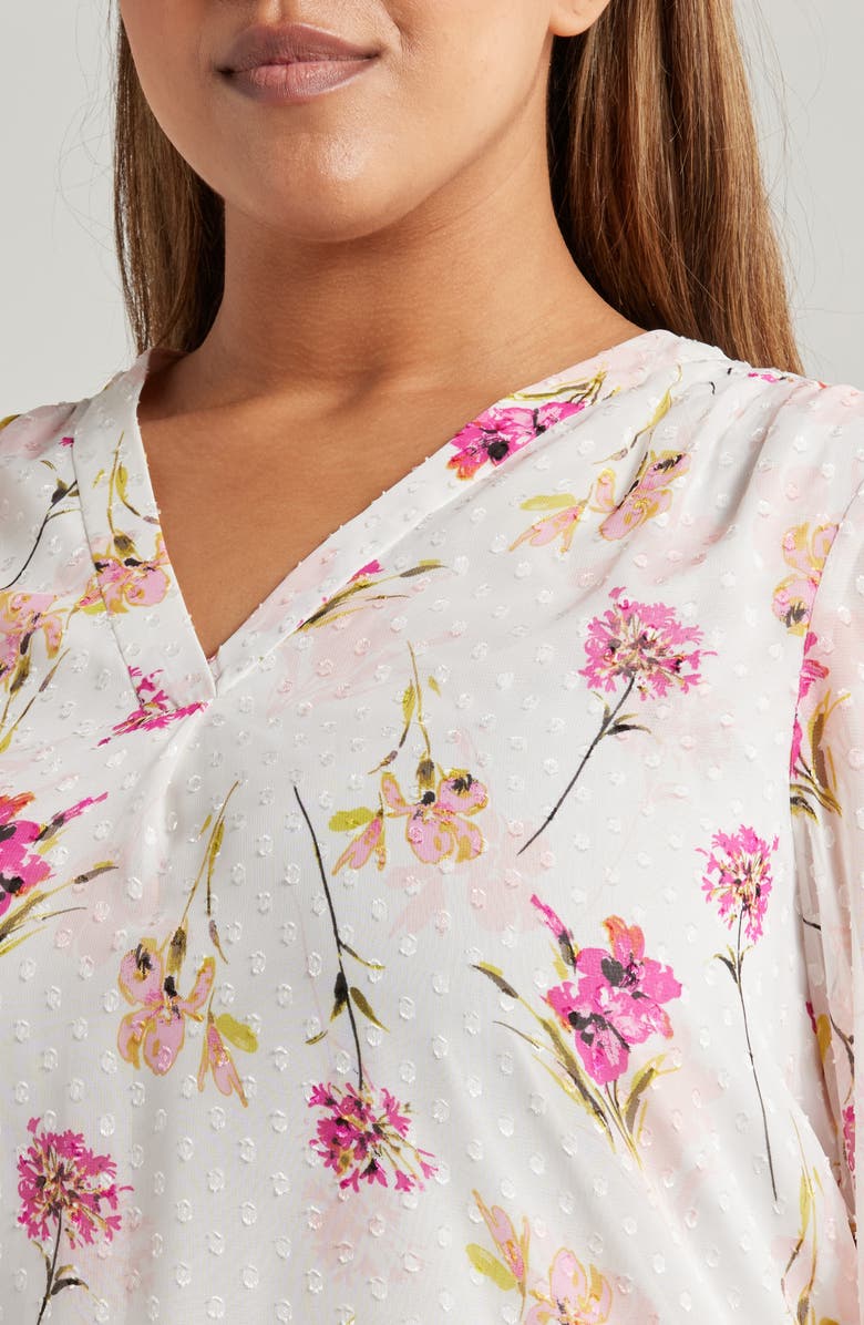 Jones New York Floral V-Neck Tunic Top, Alternate, color, Jones White Multi