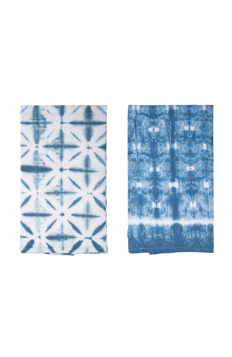 Transpac Fabric Shibori Tea Towels Set of 2 Spring Home Decorations Kitchen Textiles Cotton for Spring and Summer, Main, color, Multicolored
