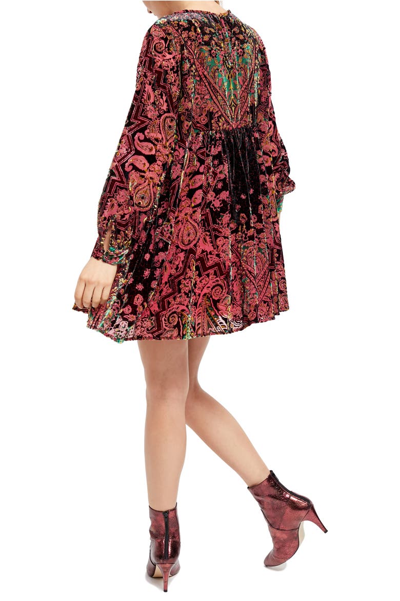 Mirror, Mirror Long Sleeve Velvet Minidress, Alternate, color, WINE