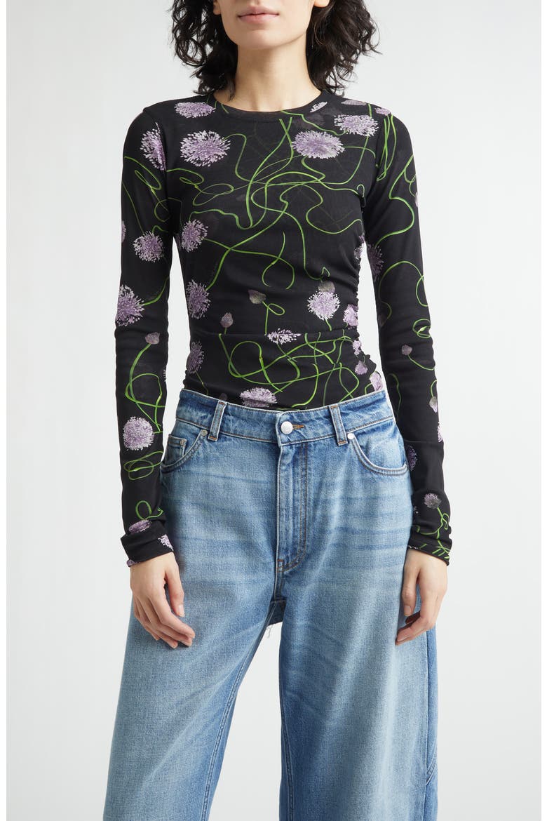 Twisted Floral Mesh Top, Main, color, BLACK MULTICOLOR