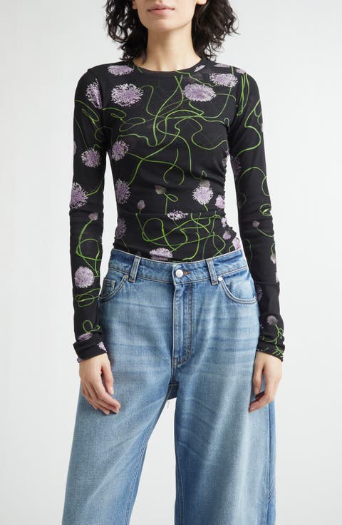 Twisted Floral Mesh Top