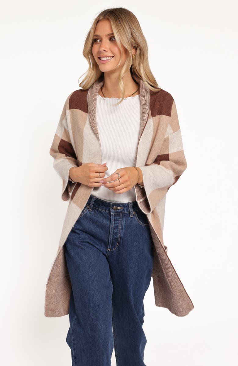 Petal & Pup Ecoya Check Longline Cardigan, Alternate, color, Brown Plaid