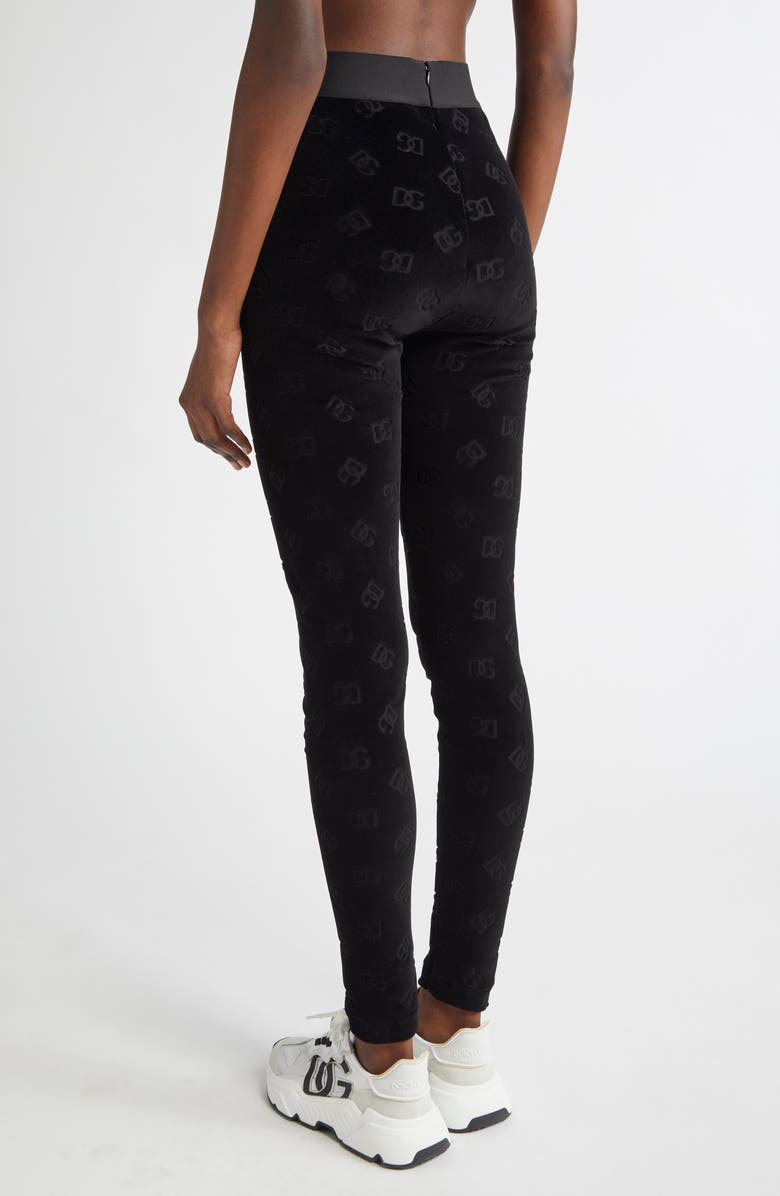 Dolce&Gabbana Logo Jacquard Chenille Leggings, Alternate, color, Nero