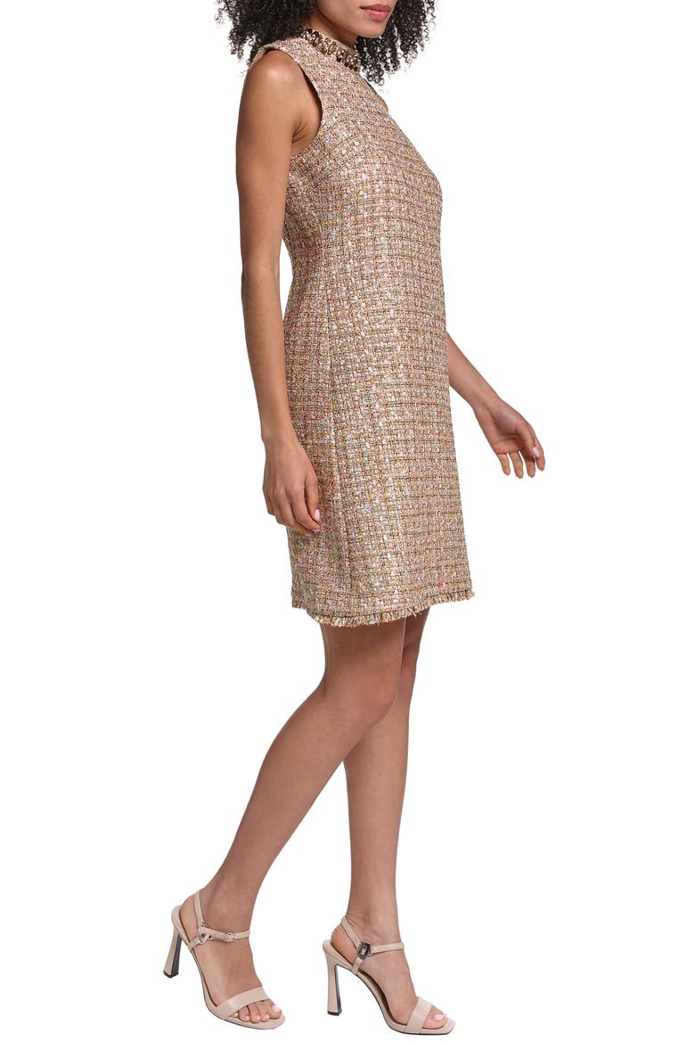 Metallic Tweed Sheath Minidress, Alternate, color, GOLD MULTI