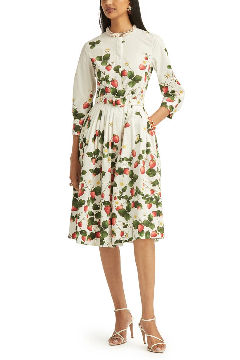 Strawberry Field Belted Cotton Poplin Shirtdress, Main, color, WHITE MULTI