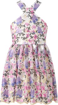 Marlo Kids Mariah Embroidered Halter Neck Dress