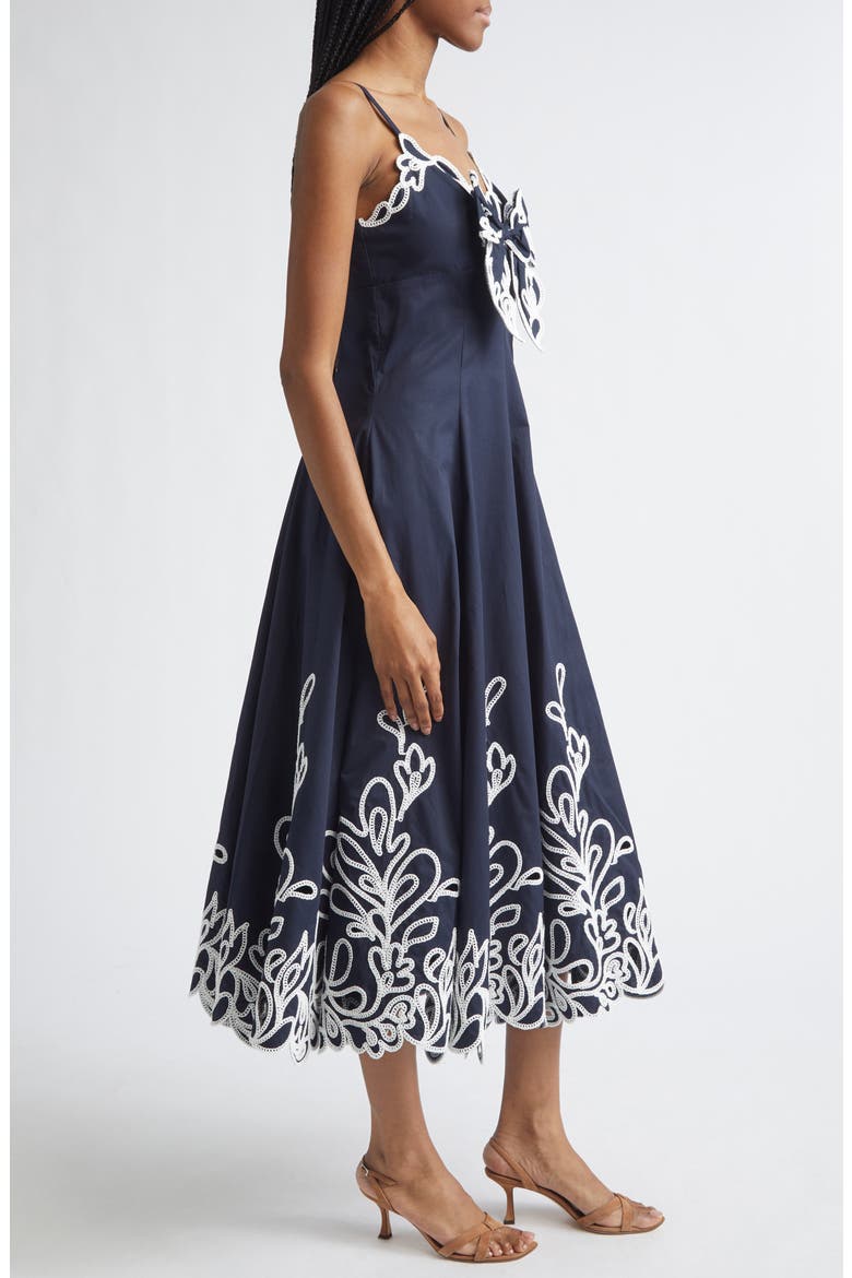 Embroidered Paisley Bloom Detail Cotton Dress, Alternate, color, NAVY/WHITE