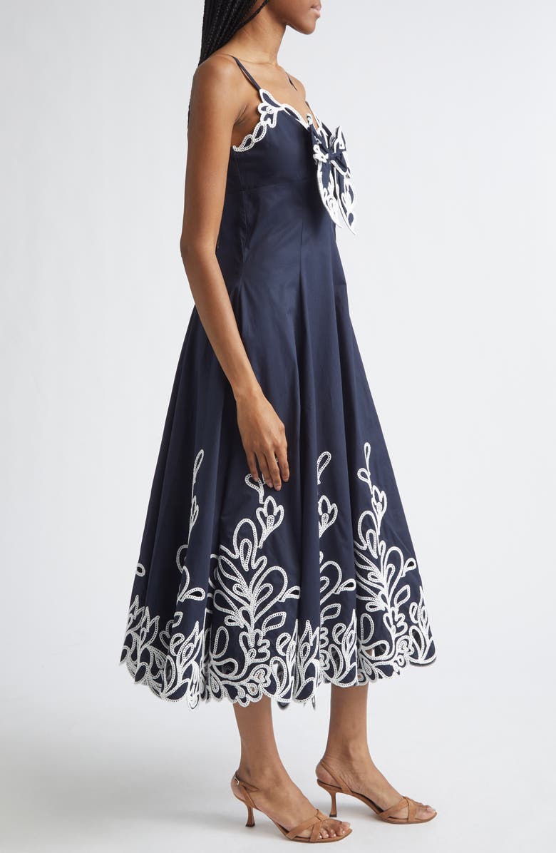 Cinq à Sept Embroidered Paisley Bloom Detail Cotton Dress, Alternate, color, Navy/White
