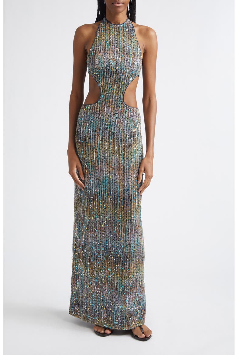 Metallic Cutout Dress, Main, color, MULTI BROWN BLUE WHITE