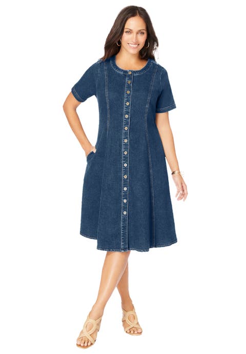 Button Front Denim Dress (Plus Available)