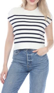 RAIN AND ROSE Striped Cap Sleeve Sweater