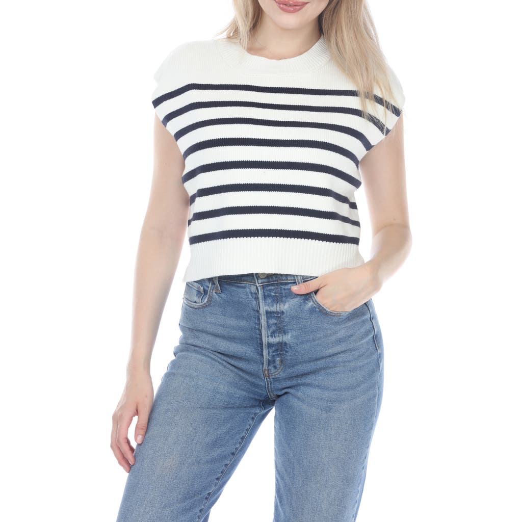 Rain And Rose Striped Cap Sleeve Sweater In White
