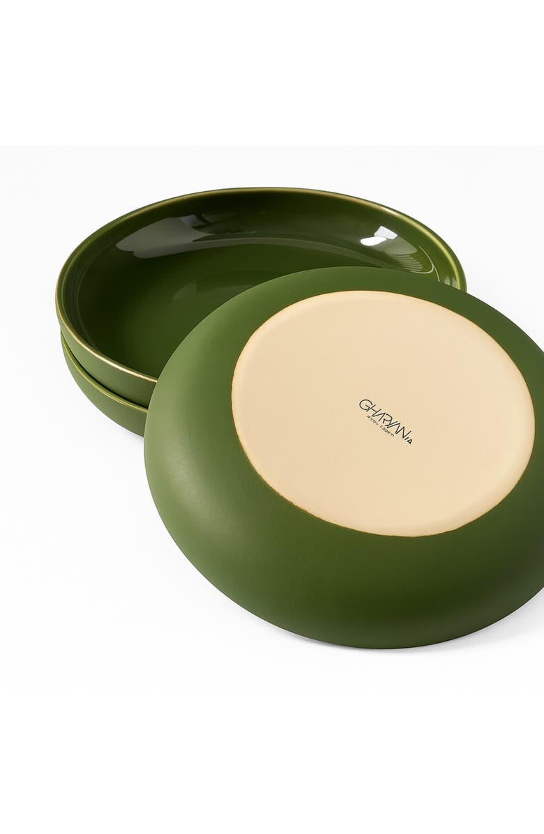 Gharyan Stoneware Youlha Pasta Plate, Set of 4, Alternate, color, Matte Green/ Shiny Green