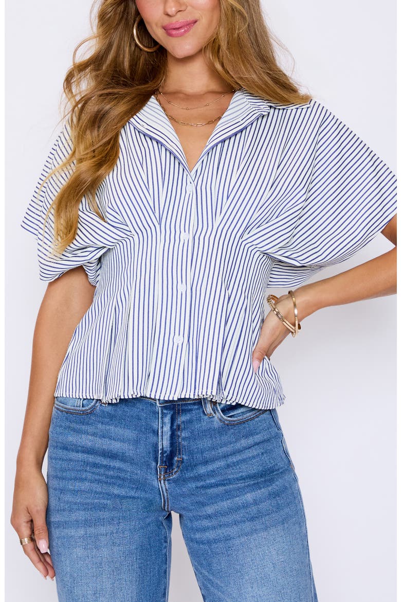 Marisa Stripe Cotton Blend Button-Up Shirt, Alternate, color, NAVY STRIPES