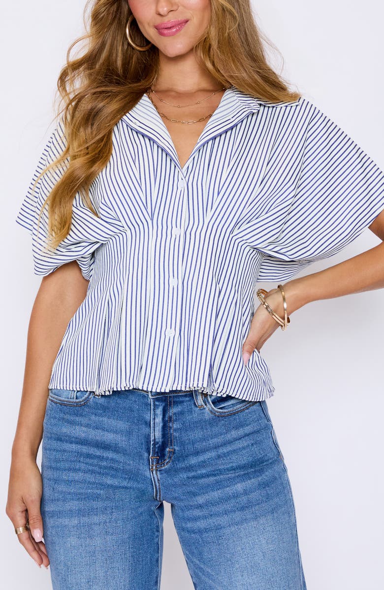 VICI Collection Marisa Stripe Cotton Blend Button-Up Shirt, Alternate, color, Navy Stripes