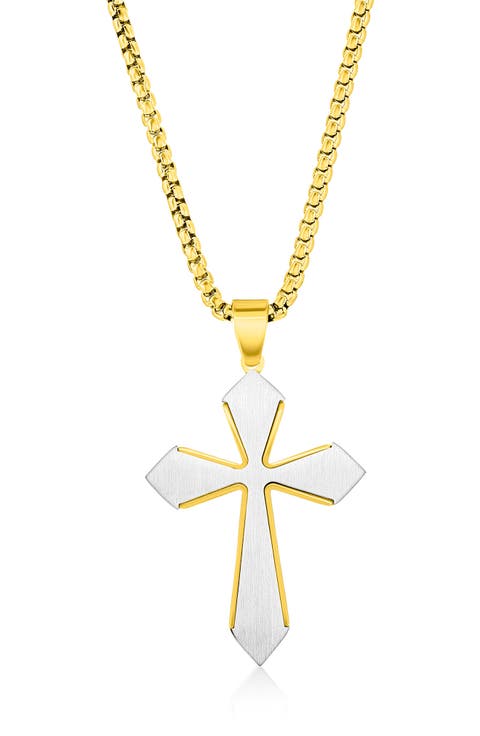 Men's Stainless Steel Brushed Cross Pendant Necklace