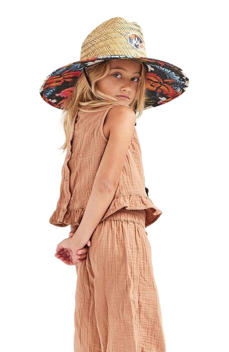 Hemlock Koa Big Kids Straw Lifeguard Hat, Alternate, color, Hawaiian Floral