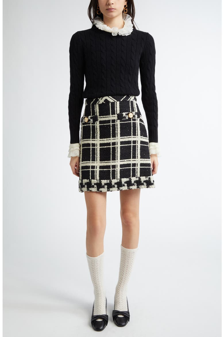Ruffle Cuff Cable Cashmere Sweater, Alternate, color, IVORY/ BLACK